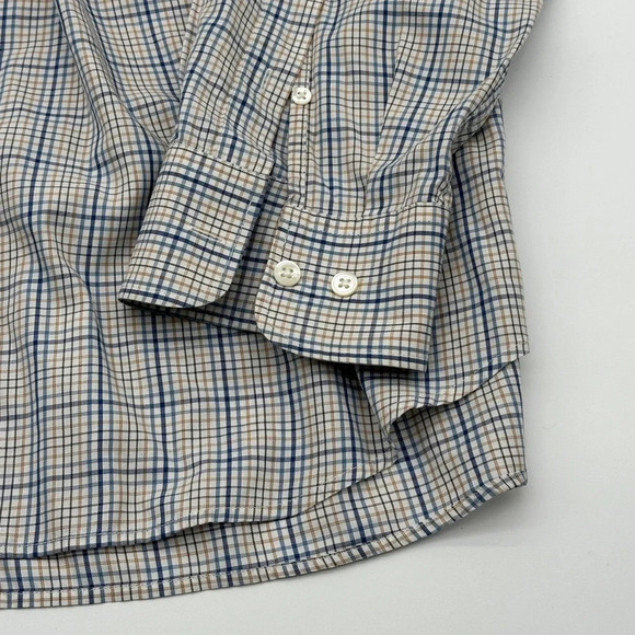 Faconnable Classique Men's Shirt button down collar blue Tan plaid all cotton XL - Picture 2 of 8